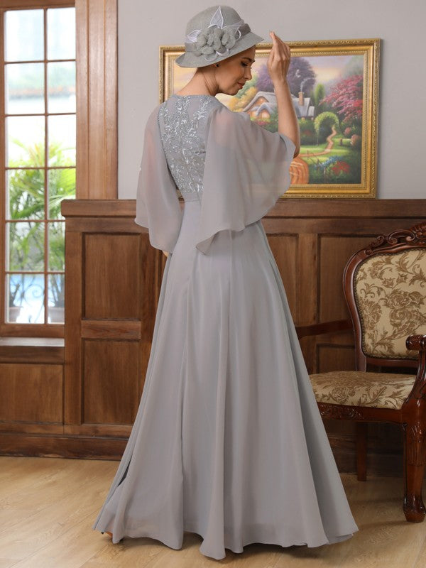 Wholesa A-Line/Princess Chiffon Applique V-neck 1/2 Sleeves Floor-Length Mother of the Bride Dresses