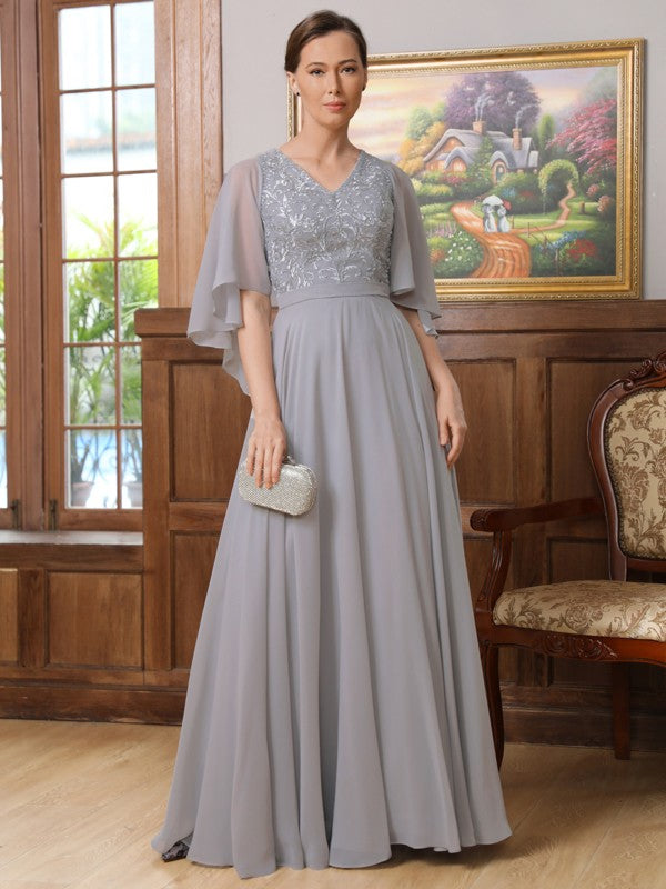 Wholesa A-Line/Princess Chiffon Applique V-neck 1/2 Sleeves Floor-Length Mother of the Bride Dresses