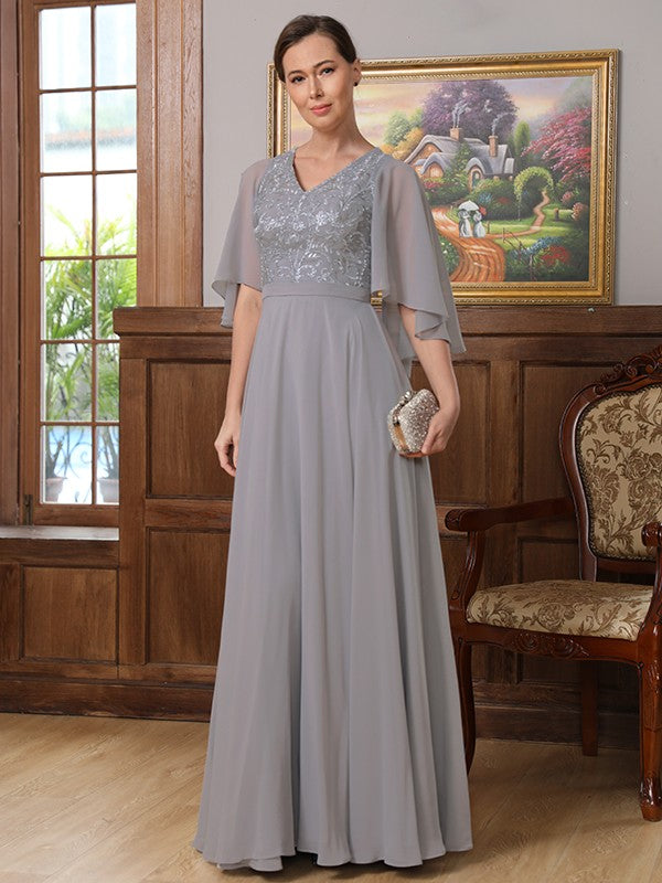 Wholesa A-Line/Princess Chiffon Applique V-neck 1/2 Sleeves Floor-Length Mother of the Bride Dresses