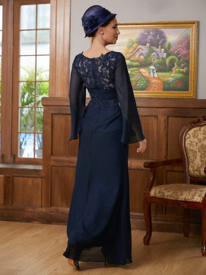 Wholesa A-Line/Princess Chiffon Applique V-neck Long Sleeves Floor-Length Mother of the Bride Dresses