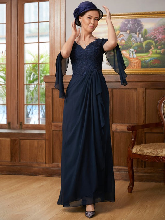 Wholesa A-Line/Princess Chiffon Applique V-neck Long Sleeves Floor-Length Mother of the Bride Dresses