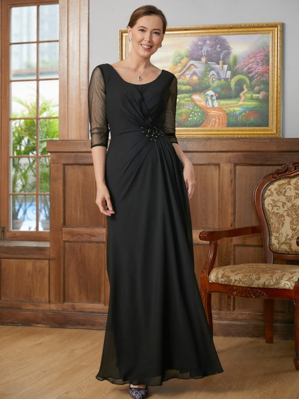 Wholesa A-Line/Princess Chiffon Ruched Scoop 3/4 Sleeves Floor-Length Mother of the Bride Dresses