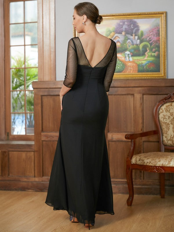 Wholesa A-Line/Princess Chiffon Ruched Scoop 3/4 Sleeves Floor-Length Mother of the Bride Dresses