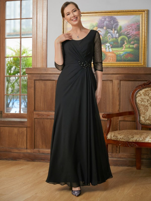 Wholesa A-Line/Princess Chiffon Ruched Scoop 3/4 Sleeves Floor-Length Mother of the Bride Dresses