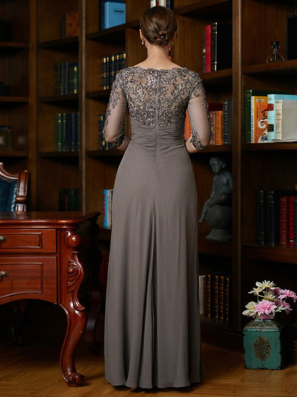 Wholesa A-Line/Princess Chiffon Applique Scoop 3/4 Sleeves Floor-Length Mother of the Bride Dresses