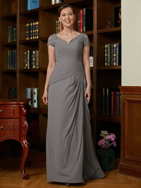 Wholesa A-Line/Princess Chiffon Applique Sweetheart Short Sleeves Floor-Length Mother of the Bride Dresses