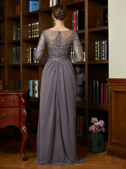 Wholesa A-Line/Princess Chiffon Lace Scoop 3/4 Sleeves Floor-Length Mother of the Bride Dresses