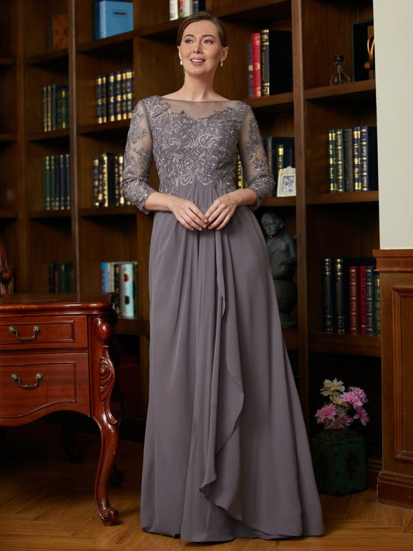 Wholesa A-Line/Princess Chiffon Lace Scoop 3/4 Sleeves Floor-Length Mother of the Bride Dresses