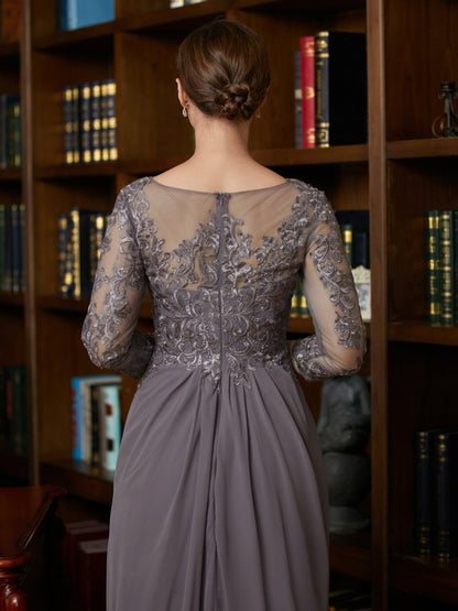 Wholesa A-Line/Princess Chiffon Lace Scoop 3/4 Sleeves Floor-Length Mother of the Bride Dresses