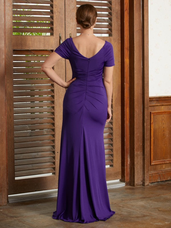 Wholesa Sheath/Column Jersey Beading Square Short Sleeves Floor-Length Mother of the Bride Dresses