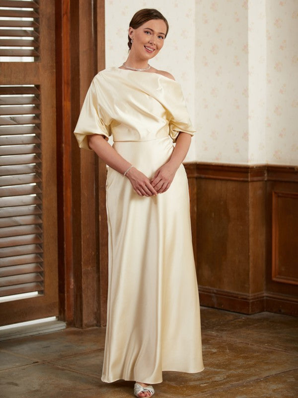 Wholesa Sheath/Column Charmeuse Ruched Off-the-Shoulder Short Sleeves Floor-Length Mother of the Bride Dresses