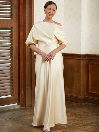 Wholesa Sheath/Column Charmeuse Ruched Off-the-Shoulder Short Sleeves Floor-Length Mother of the Bride Dresses