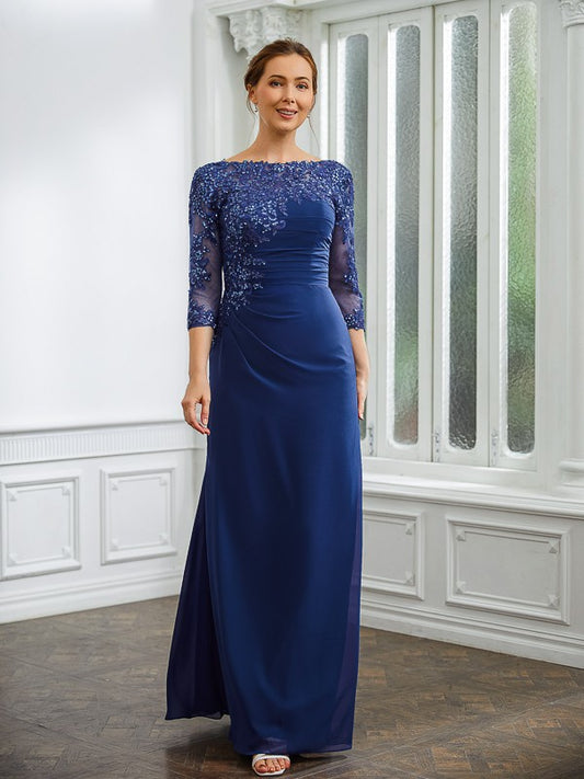 Wholesa Sheath/Column Chiffon Applique Bateau 3/4 Sleeves Floor-Length Mother of the Bride Dresses