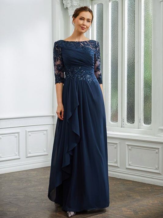 Wholesa A-Line/Princess Chiffon Applique Bateau 3/4 Sleeves Floor-Length Mother of the Bride Dresses