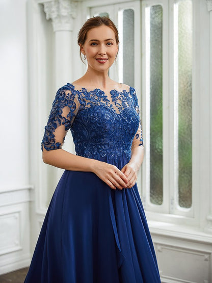 Wholesa A-Line/Princess Chiffon Applique Bateau 1/2 Sleeves Tea-Length Mother of the Bride Dresses