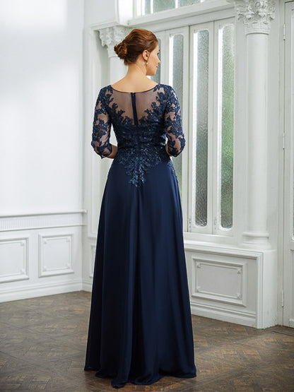 Wholesa A-Line/Princess Chiffon Applique V-neck 3/4 Sleeves Floor-Length Mother of the Bride Dresses