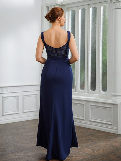 Wholesa Sheath/Column Stretch Crepe Ruched V-neck Sleeveless Floor-Length Mother of the Bride Dresses