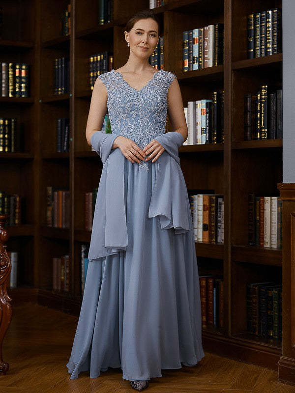 Wholesa A-Line/Princess Chiffon Applique V-neck Sleeveless Floor-Length Mother of the Bride Dresses