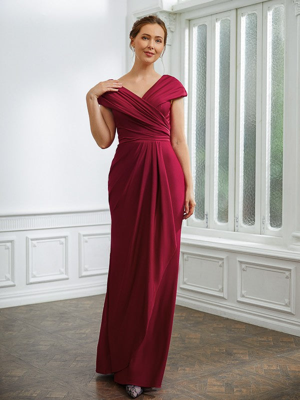 Wholesa Sheath/Column Jersey Ruched V-neck Short Sleeves Floor-Length Mother of the Bride Dresses