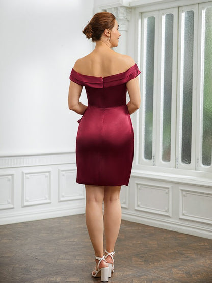 Wholesa Sheath/Column Elastic Woven Satin Ruched Off-the-Shoulder Sleeveless Short/Mini Mother of the Bride Dresses