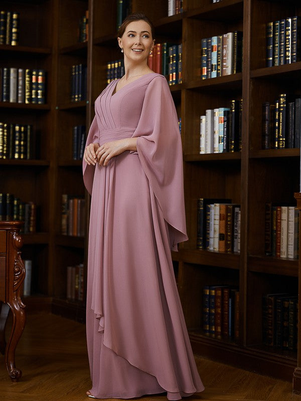 Wholesa A-Line/Princess Chiffon Ruched V-neck 3/4 Sleeves Floor-Length Mother of the Bride Dresses