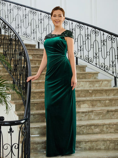 Wholesa Sheath/Column Velvet Ruched V-neck Sleeveless Floor-Length Mother of the Bride Dresses