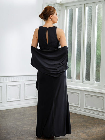 Wholesa Sheath/Column Jersey Ruched V-neck Sleeveless Floor-Length Mother of the Bride Dresses