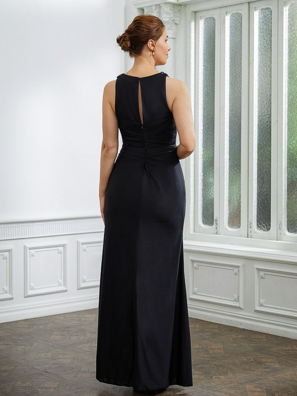 Wholesa Sheath/Column Jersey Ruched V-neck Sleeveless Floor-Length Mother of the Bride Dresses