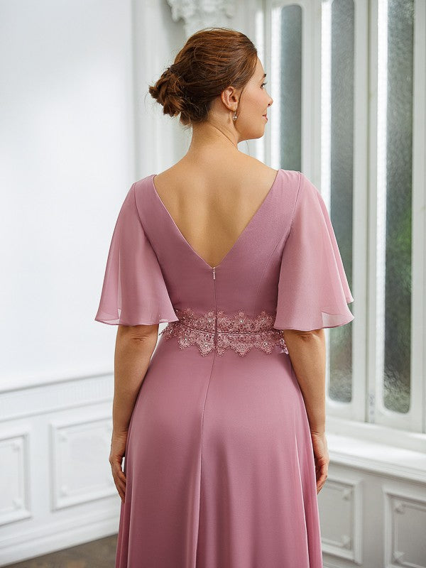 Wholesa A-Line/Princess Chiffon Ruched V-neck 1/2 Sleeves Floor-Length Mother of the Bride Dresses