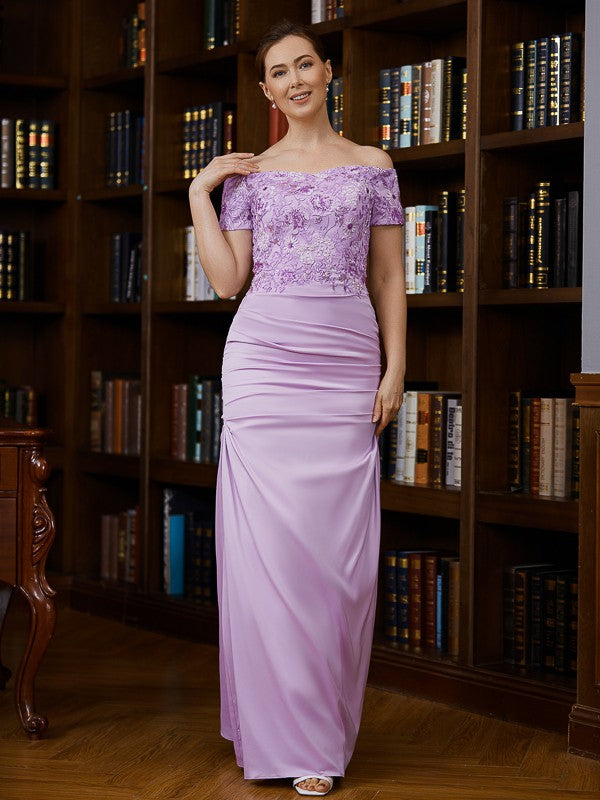 Wholesa Sheath/Column Charmeuse Ruched Off-the-Shoulder Short Sleeves Floor-Length Mother of the Bride Dresses