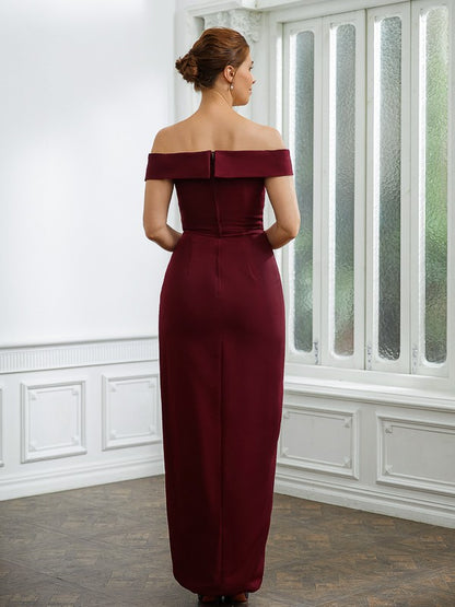 Wholesa Sheath/Column Stretch Crepe Ruched Off-the-Shoulder Sleeveless Floor-Length Mother of the Bride Dresses