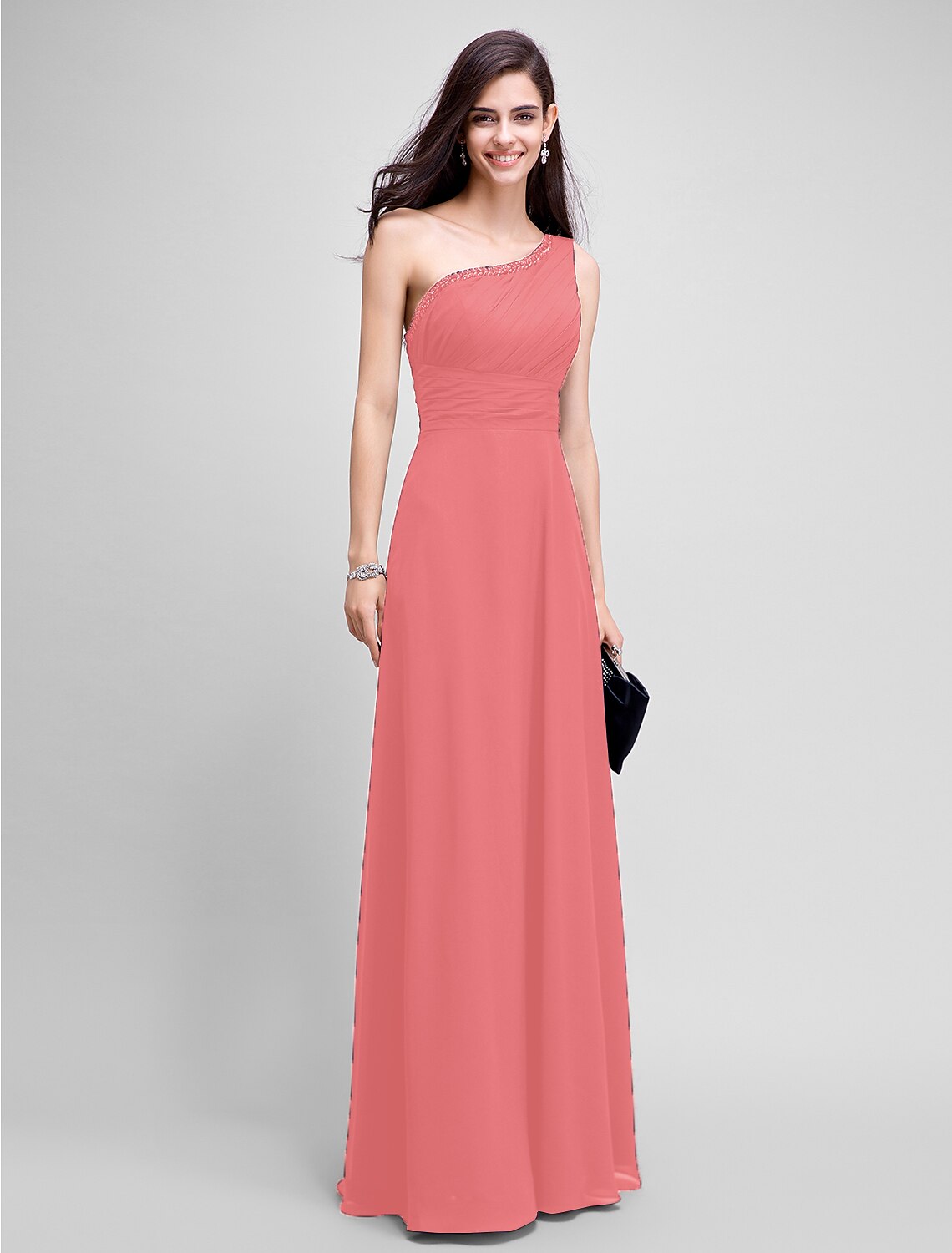 Wholesa Sheath / Column Empire Dress Wedding Guest Formal Evening Floor Length Sleeveless One Shoulder Bridesmaid Dress Chiffon with Ruched Beading