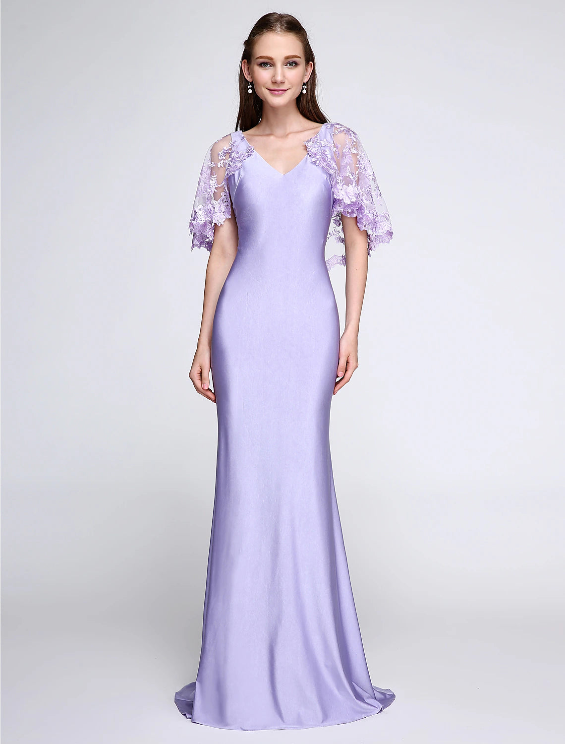 Aimishang Mermaid / Trumpet Bridesmaid Dress V Neck Sleeveless Wrap Included Sweep / Brush Train Jersey with Lace