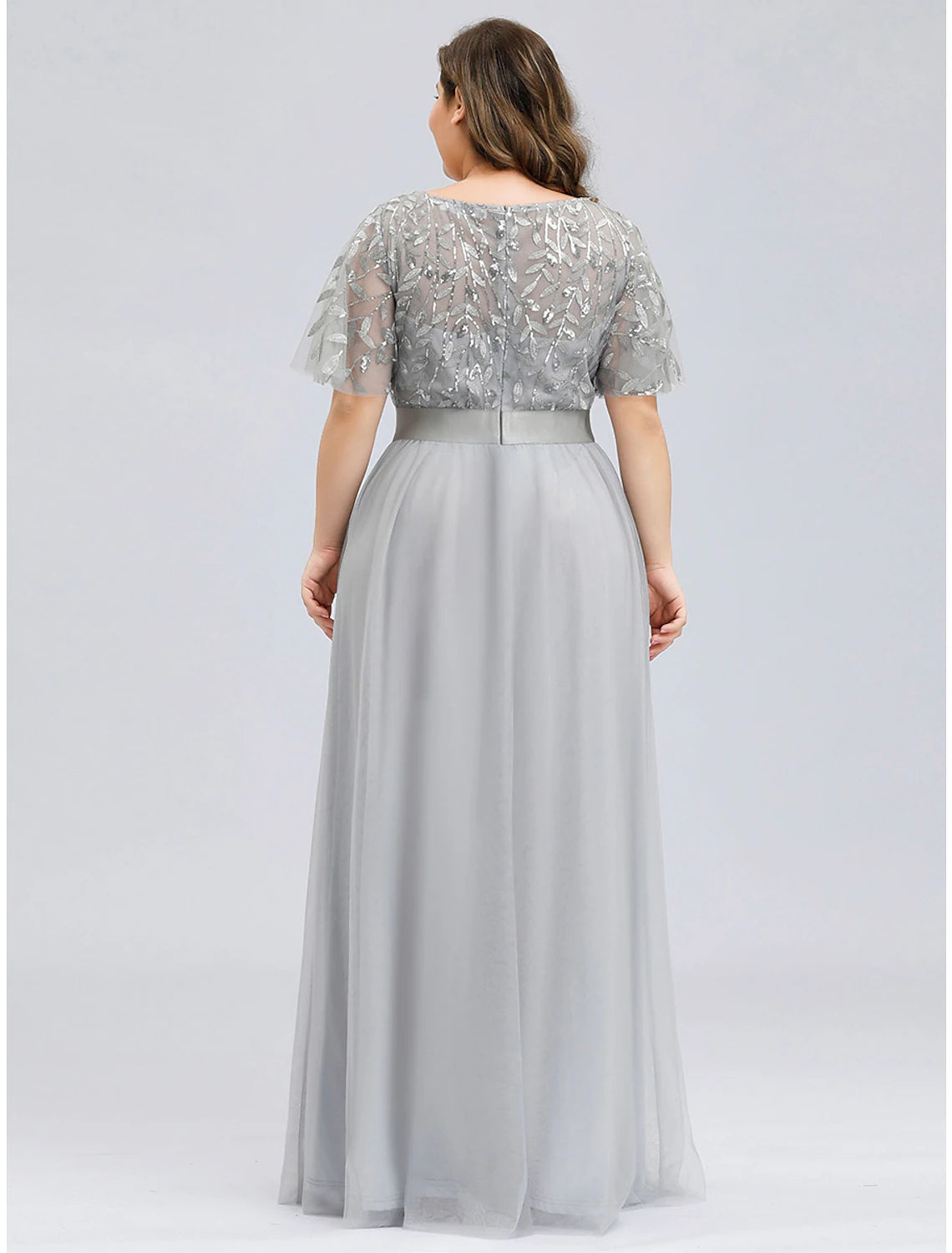 wholesale  A-Line Prom Dresses Plus Size Dress Wedding Guest Floor Length Short Sleeve Jewel Neck Chiffon with Appliques