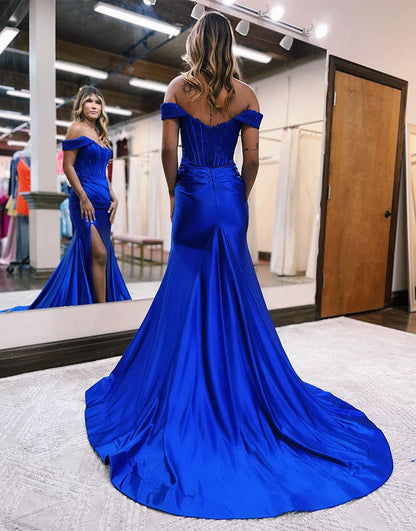 Wholesale Mermaid Off the Shoulder Prom Dress with Split Satin