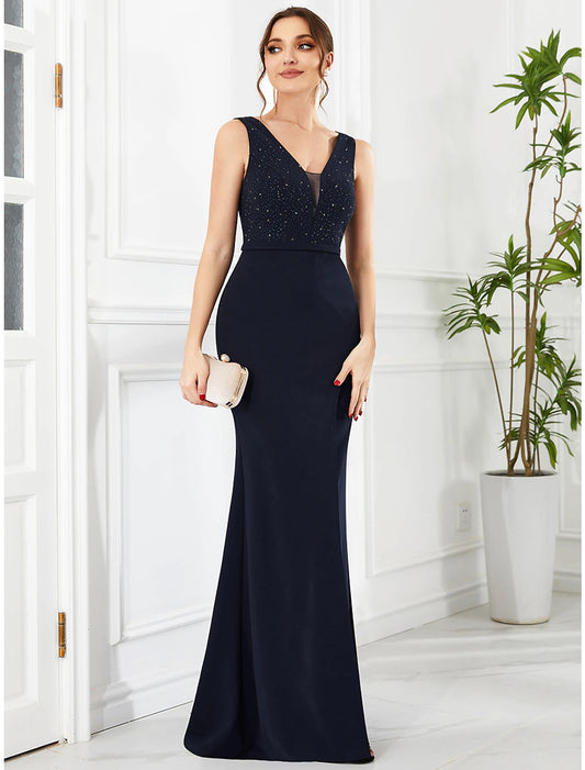 wholesale  Mermaid / Trumpet Evening Gown Glittering Dress Prom Floor Length Sleeveless V Neck Polyester with Belt