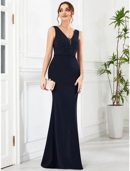 Wholesale  Mermaid / Trumpet Evening Gown Glittering Dress Prom Floor Length Sleeveless V Neck Polyester with Belt