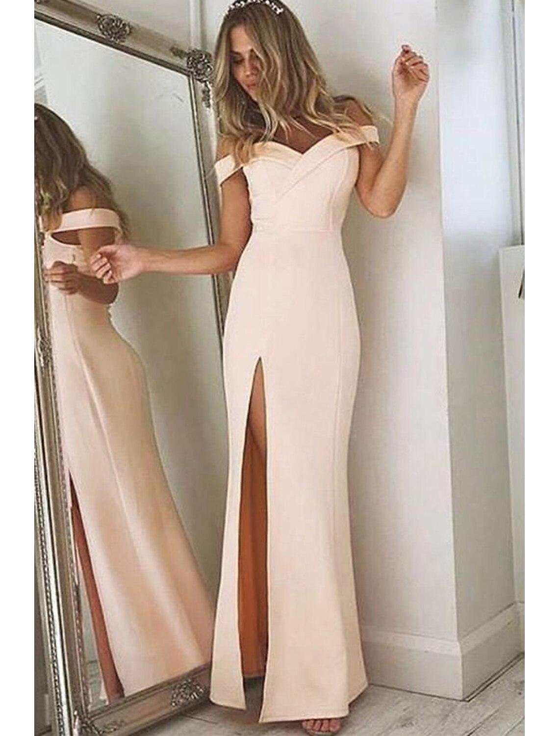 Wholesale Mermaid / Trumpet Prom Dresses Sexy Dress Formal Floor Length Sleeveless Off Shoulder Stretch Fabric with Slit