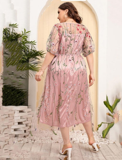 wholesale  Mother of the Bride Dresses Plus Size Curve Hide Belly Party Plus Size Hide Belly Scoop Neck Ankle Length Tulle Half Sleeve with Embroidery Ruching