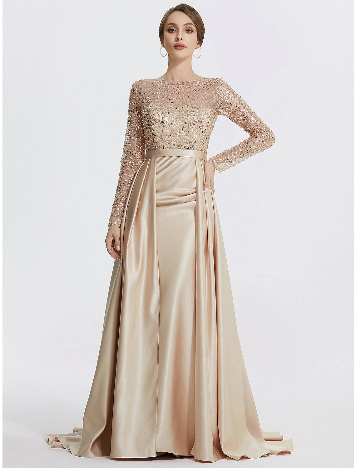 Wholesa  Mermaid / Trumpet Evening Gown Elegant Dress Formal Prom Floor Length Long Sleeve Jewel Neck Sequined with Glitter Sequin