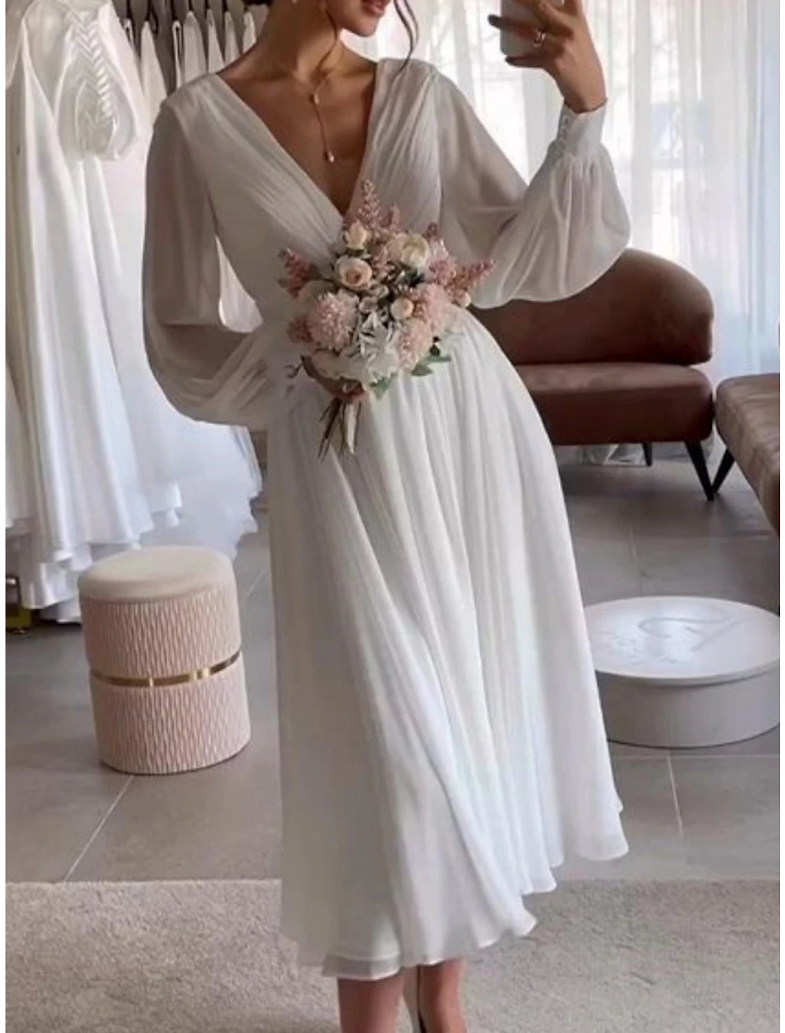 Wholesa Bridal Shower Simple Wedding Dresses Glitter & Sparkle Wedding Dresses Ball Gown Off Shoulder Sleeveless Knee Length Satin Bridal Gowns With Pleats Appliques