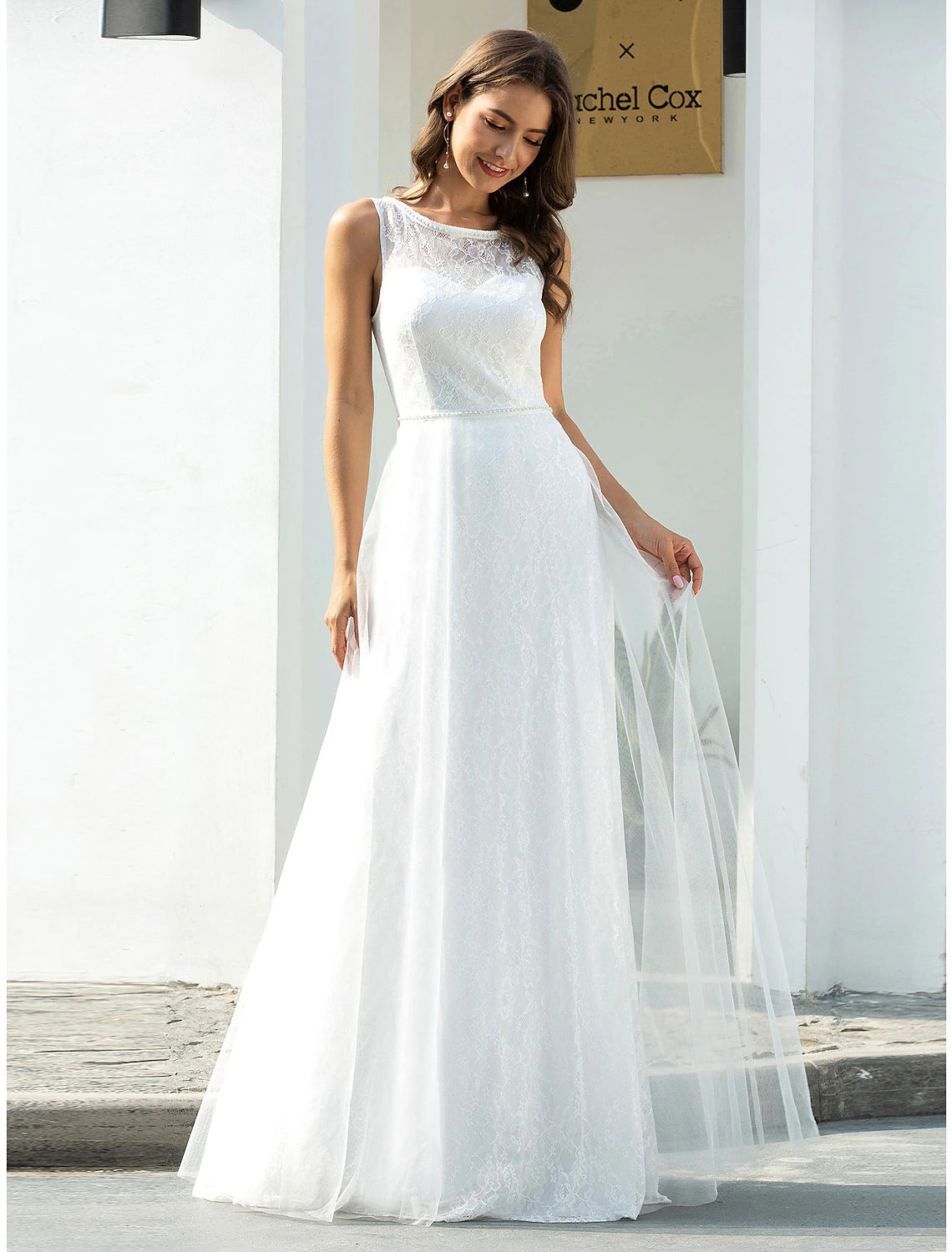 Wholesale Beach Wedding Dresses A-Line Scoop Neck Sleeveless Floor Length Lace Bridal Gowns With Lace 2023 Summer Wedding Party