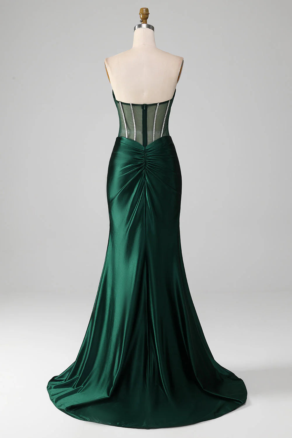 Wholesale Dark Green Evening Dress Mermaid Strapless Corset Pleated Long Prom Dress With Slit