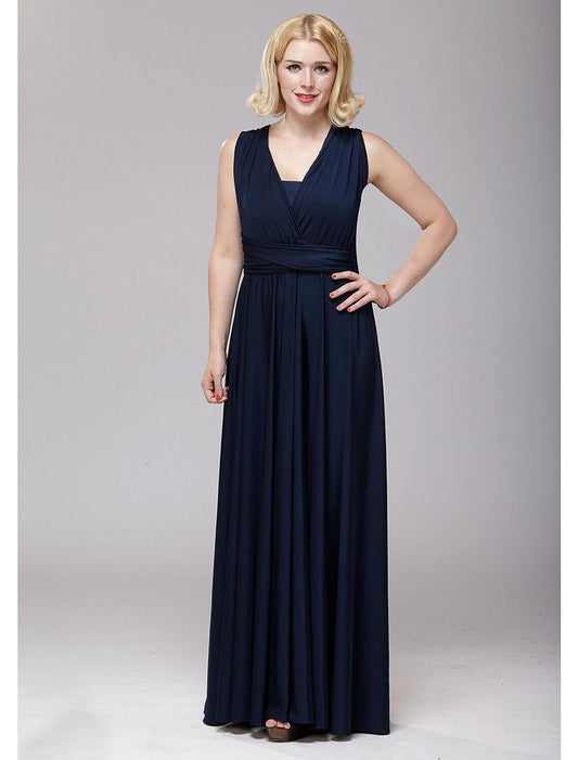 wholesale  A-Line Bridesmaid Dress V Neck Sleeveless Floor Length Spandex with Sash / Ribbon