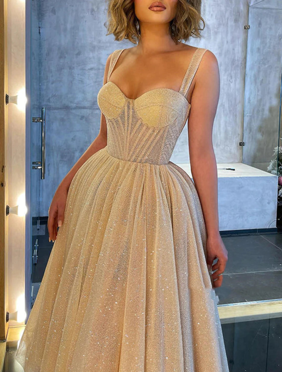 Wholesa Ball Gown Prom Dresses Corsets Dress Wedding Party Dress Birthday Ankle Length Sleeveless Spaghetti Strap Tulle with Glitter Sequin