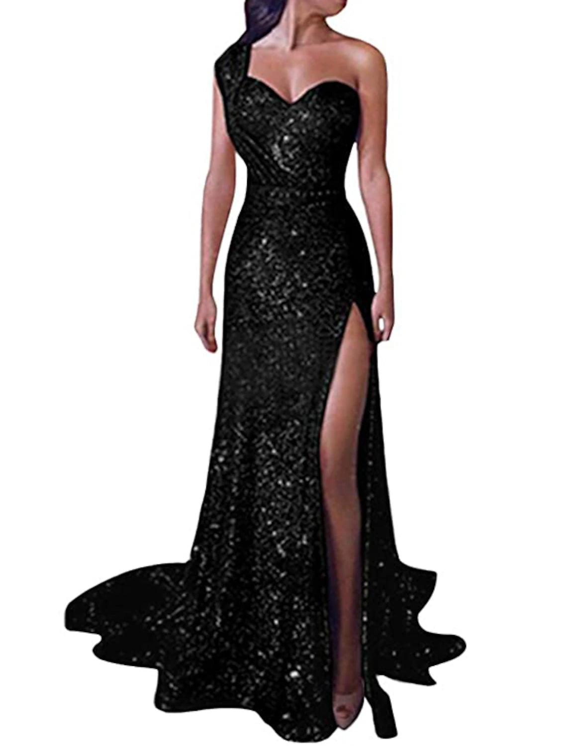 Wholesa  Mermaid Dress Evening Dresses Christmas Red Green Dress Sparkle & Shine Dress Prom Formal Evening Court Train One Shoulder Sleeveless Sequined with Sequin Slit