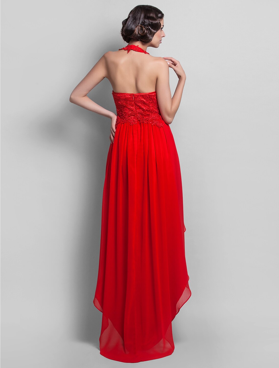 Wholesa Sheath / Column Open Back Dress Wedding Guest Cocktail Party Asymmetrical Sleeveless Halter Neck Chiffon Backless with Appliques