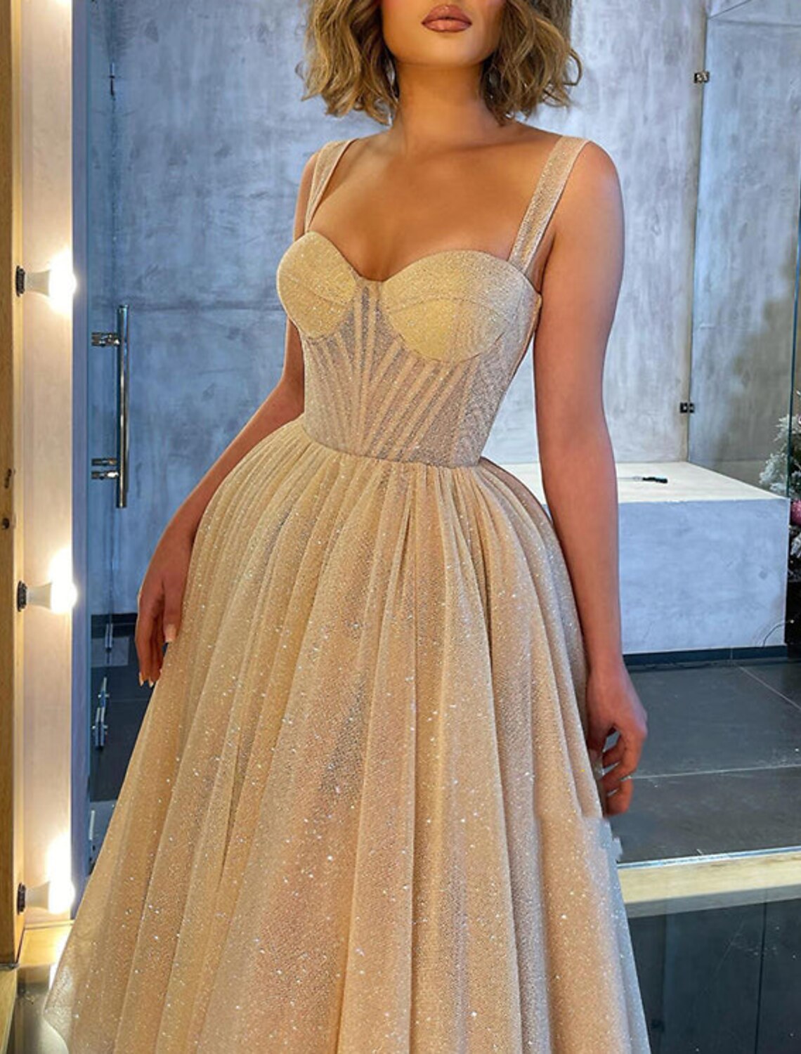 Wholesale Ball Gown Prom Dresses Formal Women's Dresses Wedding Guest Wedding Party Ankle Length Sleeveless Spaghetti Strap Tulle with Glitter Sequin