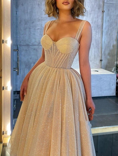 Wholesale Ball Gown Prom Dresses Formal Women's Dresses Wedding Guest Wedding Party Ankle Length Sleeveless Spaghetti Strap Tulle with Glitter Sequin