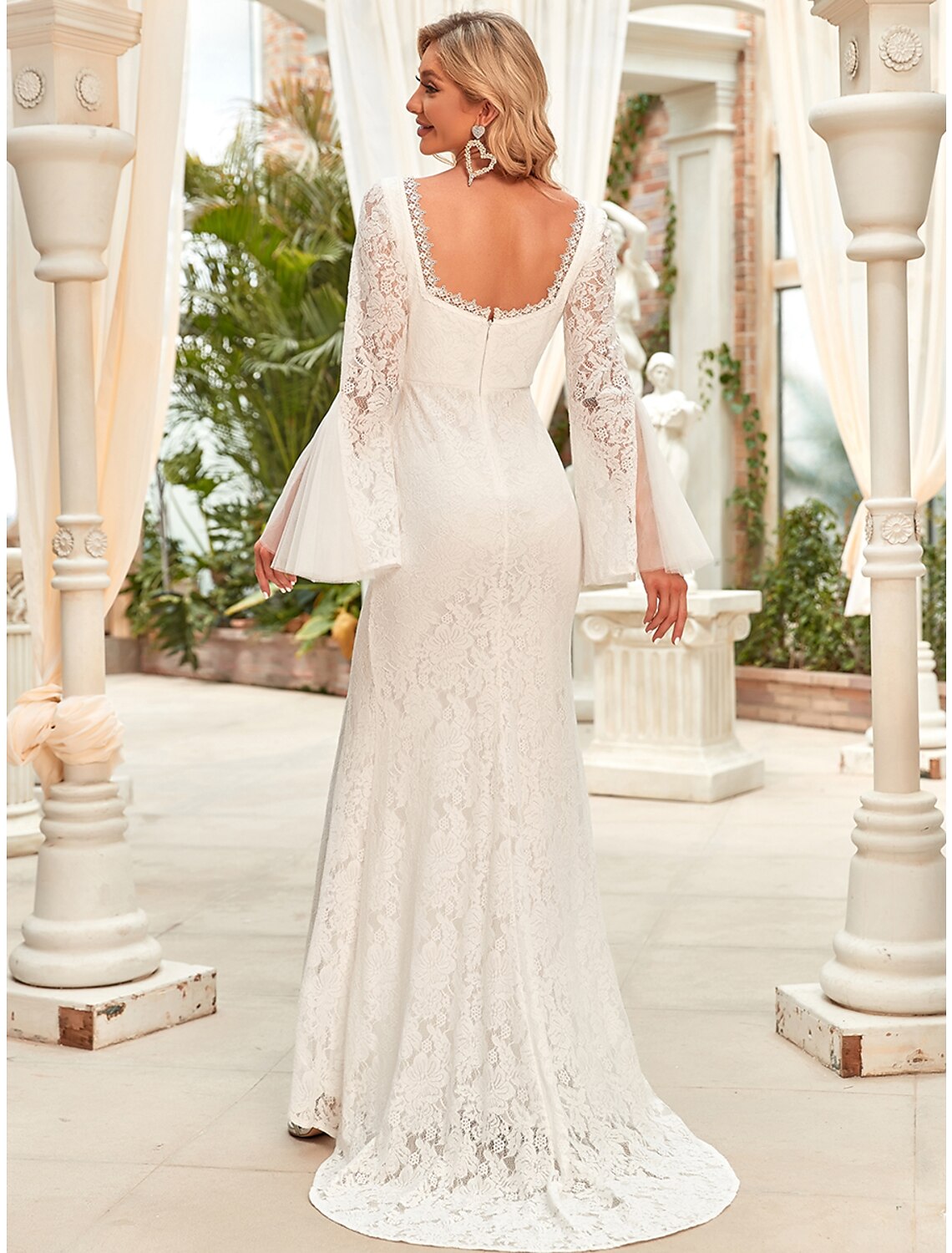 Wholesale Reception Wedding Dresses Mermaid / Trumpet Square Neck Long Sleeve Sweep / Brush Train Lace Bridal Gowns With Split Front 2023 Summer Wedding Party